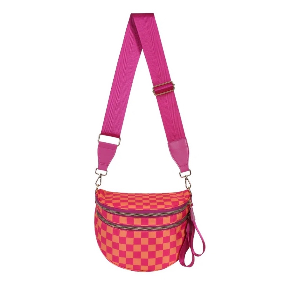 Pink & Orange Checker Crossbody Bag - Women